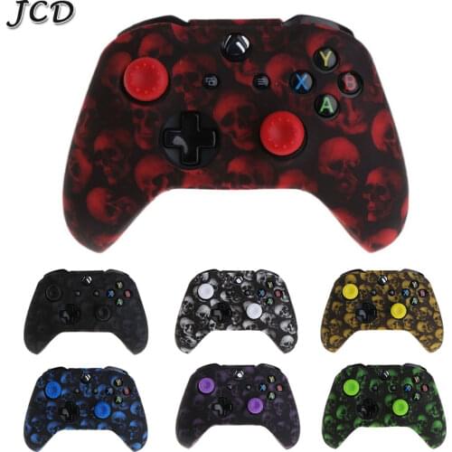 JCD Skull Pattern Silicone Protective Skin Case Gamepad Cover+2 Joystick Grips Caps For XBox One X S Controller