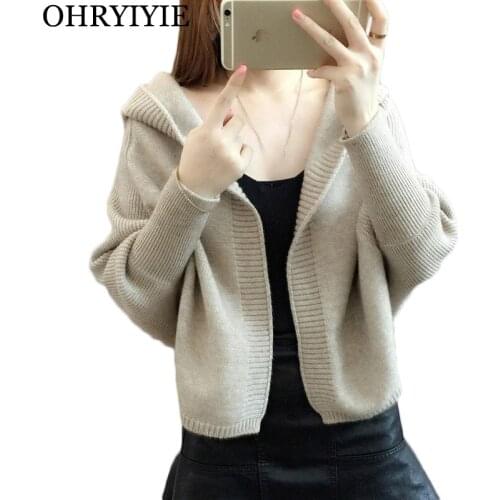 OHRYIYIE Spring Autumn Cardigan Sweater Women 2021 New Fashion Long Sleeve Loose Knitted Cardigans Female Hooded Outwear Coat