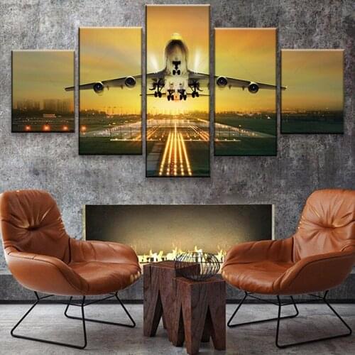 Canvas Painting Wall Art Framework 5 Piece Air Plane Airport Takeoff Picture HD Print Aircraft Poster For Living Room home Decor