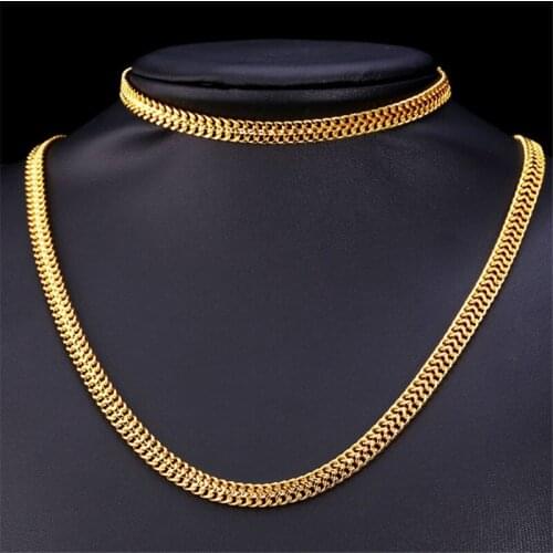 Kpop Mesh Chain Set Men Jewelry Bracelets Trendy Gift Necklaces Gold Color Wholesale For Chain Mens Jewelry Set NH212