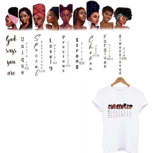Beauty Black Girl Patches For Clothes DIY Iron On Transfer Print-on Girl T-shirt Hoodies Thermal Patches Applique Decoration