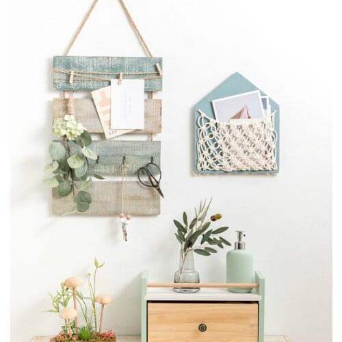 Pastoral Style Wooden Shelf Photo Wall Pendant Shelf Key Storage Hook Home Decoration Wall Vintage Room Decor