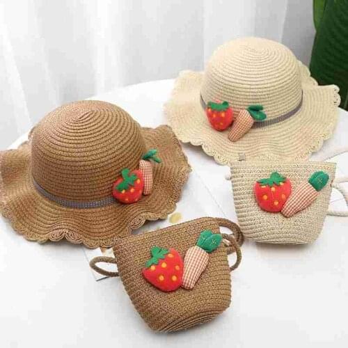 Cute Girls Straw Hat Sun Hat Should Bag Handbag for Tour Summer Kid Princess Floral Beach Hats for Party Outdoor