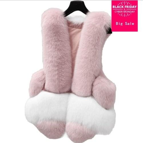 Fashion winter faux fox fur coat Fake Fox Fur vest Sleeveless stitching Vest female hit color Waistcoat Custom Made coat wj2798