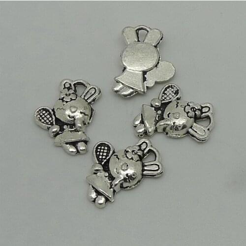 Nevstop 100pcs/lot Cute Playing Rabbit Charms 17x14mm Sport Rabbit Bunny Charms Jewelry Accessories