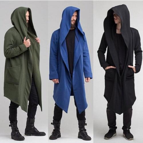 New Fashion Autumn Winter Mens Coat Gothic Pockets Long Hooded Cardigan Warm Coat Hoodie Loose Jacket Outwear Plus Size Jackets
