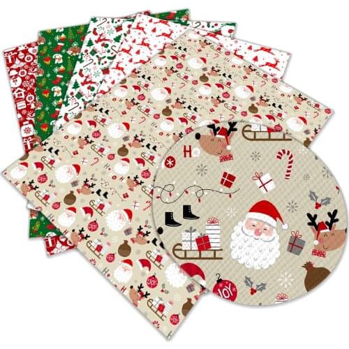 New Christmas Cartoon Pattern Design A4 22x30cm Printed Faux Leather for DIY Bag Material Fabric L292 L293