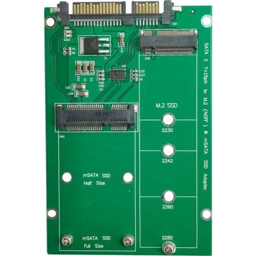 2.5 inch M.2 NGFF MSATA 2-in-1 Multiple Sized SSD to SATA III Converter Card