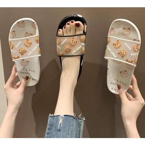 Slippers Womens Non-Slip All-match Bathroom Soft Bottom Cartoon Bear Slippers Shoes Womens Slippers Indoor Luxury Shoes Women