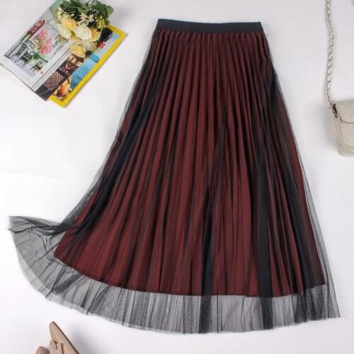 Summer 2020 High-waist Mesh Half Body Temperament Placed On Both Sides Can Wear Pleated Long Skirts Womens Lace Black Wrap Skirt