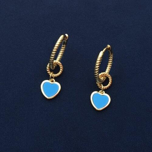 SLJELY Fashion S925 Sterling Silver Lagoon Blue Heart Earrings Yelow Gold Color Double Hoop for Women Fine Luxury Brand Jewelry