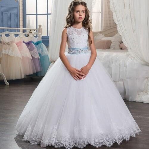 2017 New Flower Girl Dresses Sleeveless O-Neck Ball Gown Lace Up First Communion Dresses Hot Vestidos De Comunion Custom Make