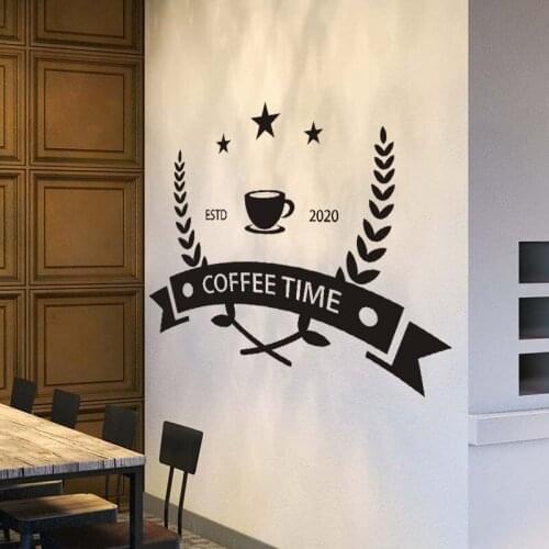 Coffee Shop Sign Coffee Time Premium Logo Cafe Decor Highest Quality Wall Cup Mug Decal Sticker Vinyl
