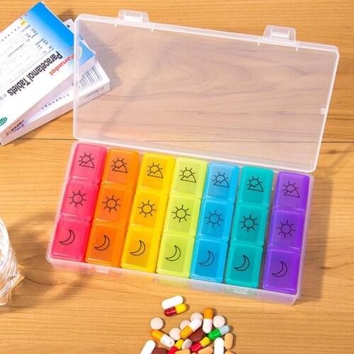1Pc Portable Rainbow 21 Grids Separate Compartment Seven Day Pills Box Medicine Case Storage Divider Коробка для таблеток