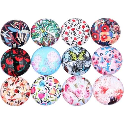 12mm 20mm 25mm Mixed Round teardrop Flatback Flroal butterfly Pattern Picture Glass Cabochon