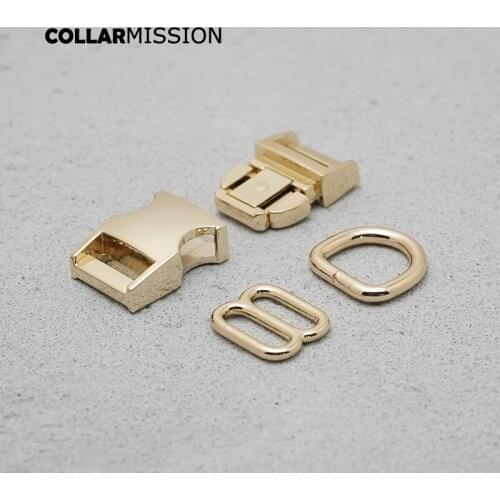 15mm Metal Plated Buckle (Metal Buckle+ Adjust Buckle+ D Ring) For Backpack Bag Webbing Cat Dog Collar DIY Accessory