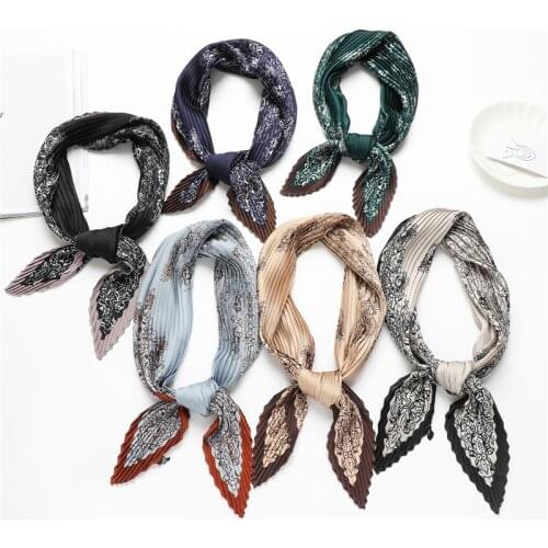 2021 Crinkle Square Silk Scarf For Hair Shawls Women Neckerchief Female Headband On The Head Wraps Satin Foulard Hijab Bandana