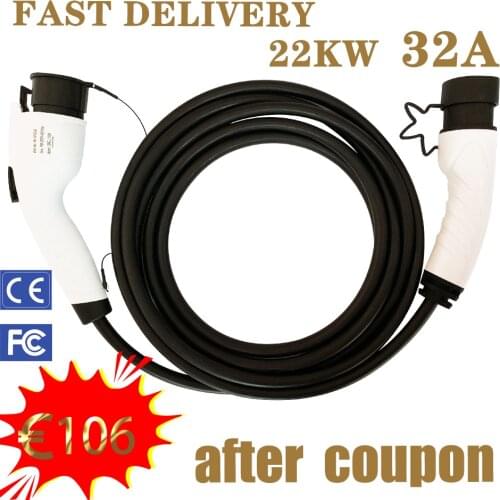 32A Electric Vehicle Charging Cable EVSE EV Adapter SAE J1772 Type 1 to Type 2