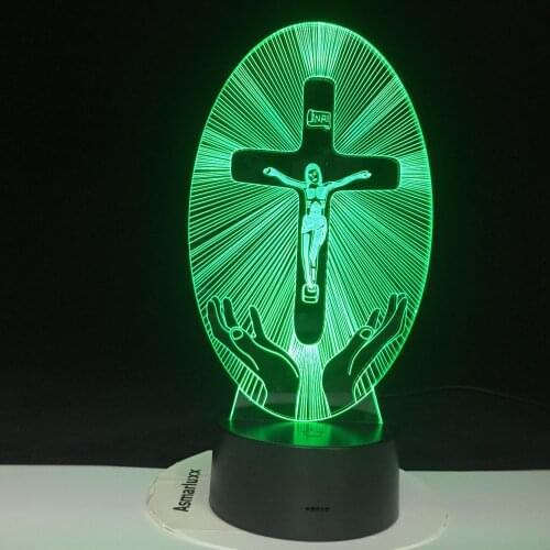 Christianity 3D LED Lamp Night Light Jesus Station of Religion Cross Visualization Crucifix Bible Colorful Christians Dropship
