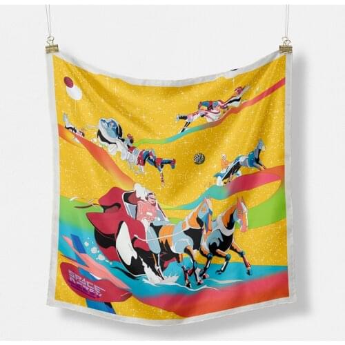 53cm Space Derby Brand Square Scarf Women 2021 Design Horse Luxury Silk Scarf Bandana Headband Fashion Hijab Neckerchief