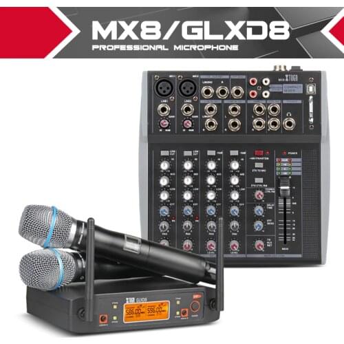 XTUGA audio 2 Channel Headset Mic System UHF Wireless Microphones / mixer sound with Screen Distance Stage Karaoke Bar Party