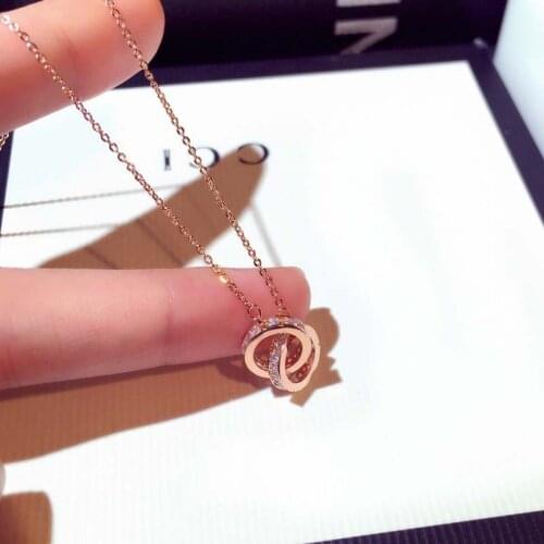 Brillian Korean Fashion Double Ring AAA Zirconia Clavicle Chain Necklaces for Women Wedding Party Jewelry New Necklace 2020