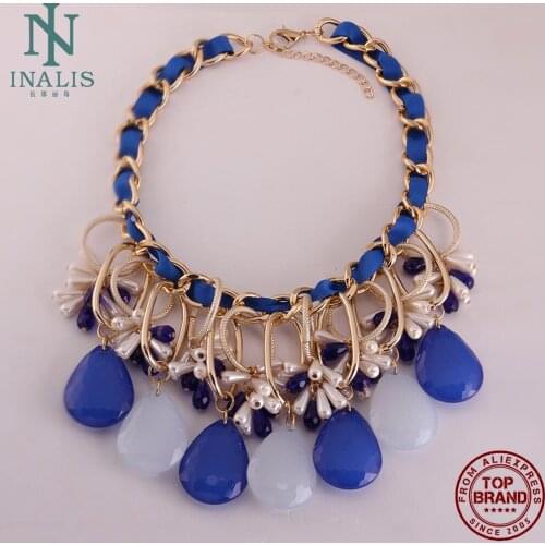INALIS Rope Chain Necklace For Women Gold Plated Chain Blue Water Drop Shape Resin Hyperbole Girls Best Love Fashion Jewelry
