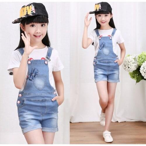 2021 Summer Childrens Clothes Girls Overalls Causal Blue Denim Strap Girls Jeans For Big Girls Kids Shorts Jeans Overalls