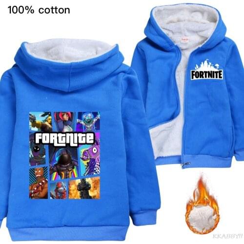 Fortnites Game Kids Coat Winter Outfit with Fur Hood Thicken Warm Boys Girls Clothes Cotton Cartoon Hoodies