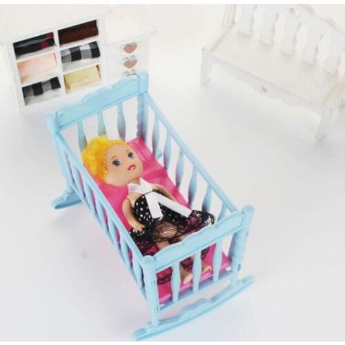 For barbie cradle Rocking Cradle Bed Doll House Toy Furniture For Kelly Barbie Doll Accessories Girls Toy Gift Baby Shower
