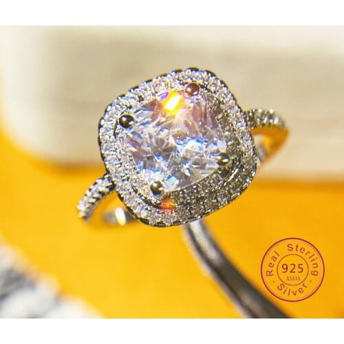 Fashion Real Silver Color Wedding Rings for Women Mosaic AAA White Cubic Zircon Engagement Jewelry Girlfriend Gift bijoux
