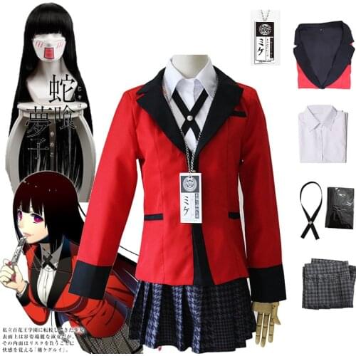 Cosplay Kakegurui Compulsive Gambler Yumeko Jabami Cosplay Costume and Wigs Uniform Halloween Woman Party Carnival Costume