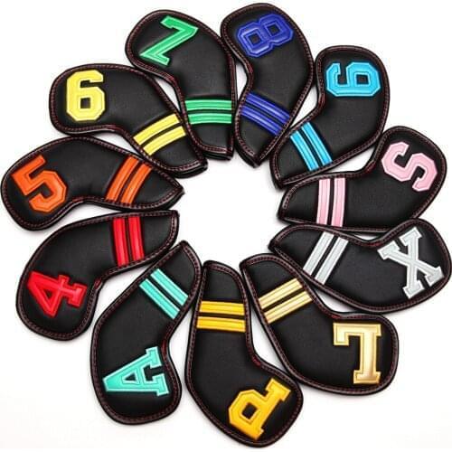 Colorful Number Black PU Leather Golf Iron Head Covers Irons Headovers 11 pcs / Set Wedges Covers 4-9 ASPX