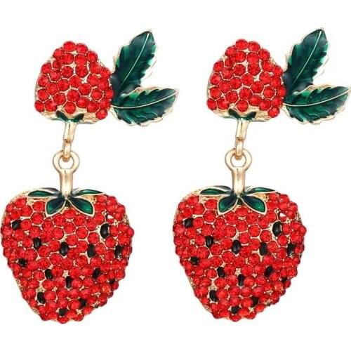 Exaggerated Red Rhinestone Strawberry Earrings for Woman Creative Fruit Retro Earrings Wholesale