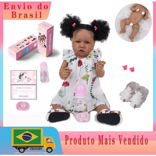 Handmade Reborn Baby Dolls 57cm Silicone Full Body Black Skin Fashion Fiber Hair Reborn Girl Doll Childrens Day Gifts Lifelike