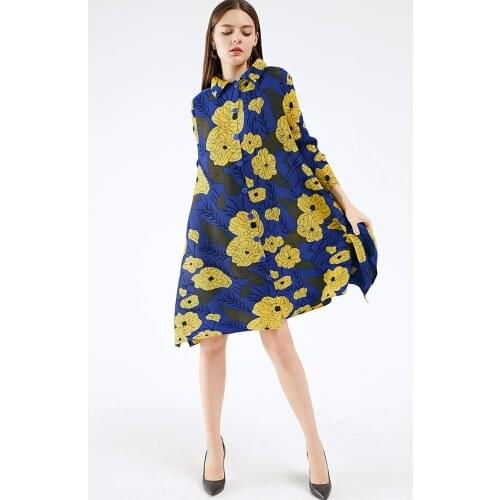 HOT SELLING Miyake fashion turn-down collar three quarter single breasted Flowers print windbreaker IN STOCK