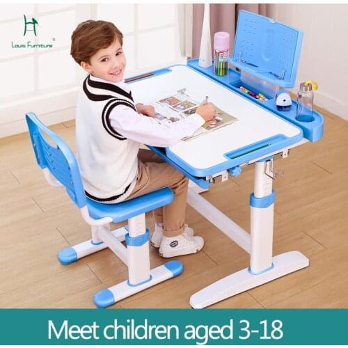 Louis Fashion Children Table Learning Desk Writing Homework Chair Combination Suit Elementary School Students Solid Liftable