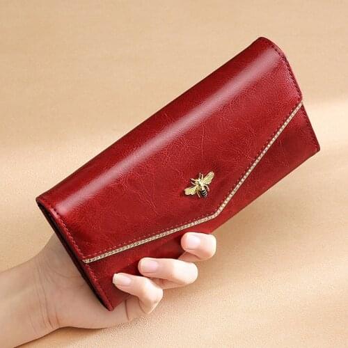 Foreign trade long Lady leather handbag multi function mobile phone handbag RFID anti magnetic Leather Wallets for women chain