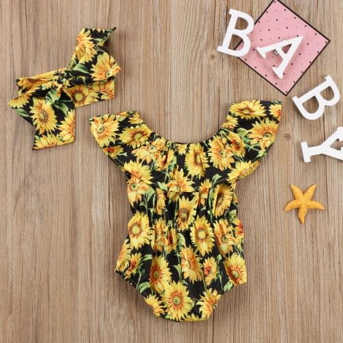 Cute Toddler Baby Girls Clothes Ruffle Flower Summer Bodysuit Sunflower Jumpsuit Newborn Bodysuits Baby Outfits Set Clothes12