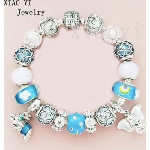 XIAOYI 2020 New 100% S925 Coloured elephant love flower coloured glaze charm high quality bracelet DIY surprise gift female