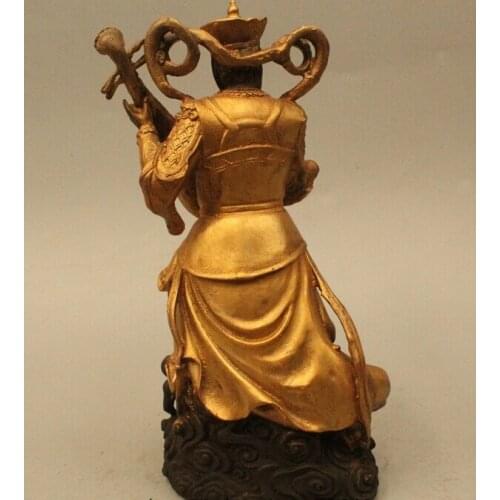 Wholesale factory 9" China Chinese Tibet Buddhism Bronze Gild Pipa heavenly king Buddha Statue AE1024 AB1025