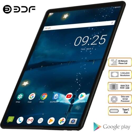 BDF 10.1 Inch Tablet Android 9.0 4G LTE Phone Call Tablet Pc WiFi Tablets GPS Netflix Youtube HD WebCam Pad 2GB RAM 32GB ROM Tab