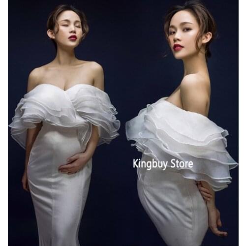 Slim Fishtail Off Shoulder Pregnancy Dress for Studio Shoots Photo Props White Women Photography Props Maternity Dresses