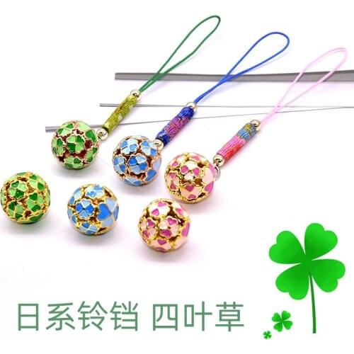 Lucky four-leaf clover mobile phone rope pendant accessories hollow metal bells mobile phone lanyard accessories