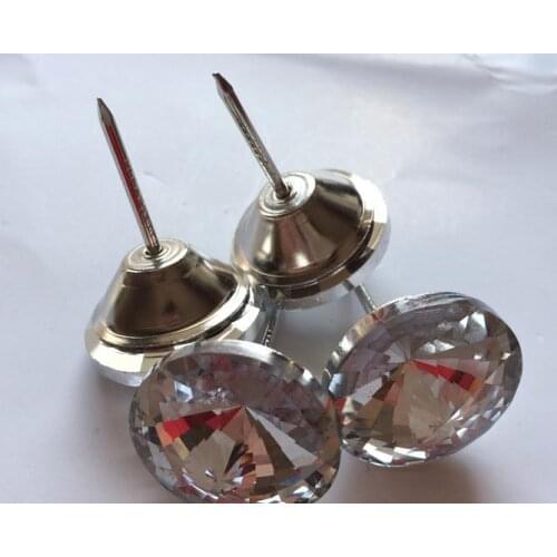 100pcs/lot 25mm Glass Crystal Buttons Upholstery Nail Stud Sofa Bed Headboard Decor Pointy Top Satellite Prong Button