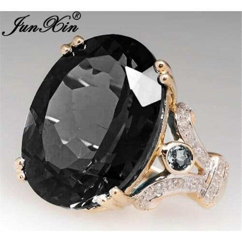 Luxury Female Big Black Stone Ring Fashion Silver Color Zircon Wedding Rings For Women Bridal Love Engagement Ring
