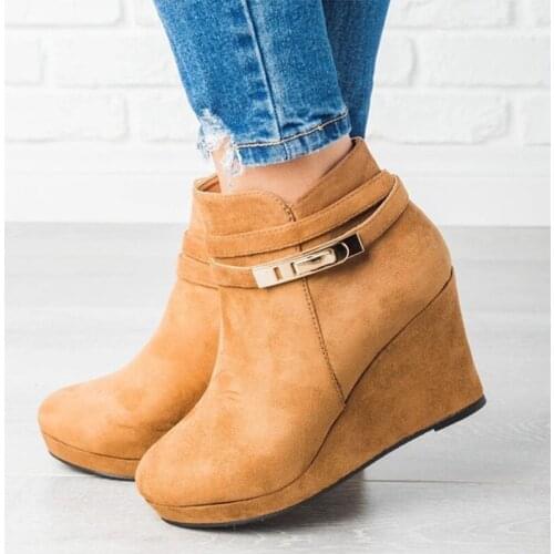 Winter womens high boots wedge high heels women 2020 ankle boots women fashion zipper ladies shoes