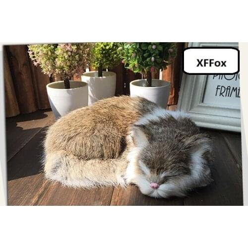 Cute real life khaki cat model plastic&furs simulation sleeping cat doll gift about 21x17cm xf1338