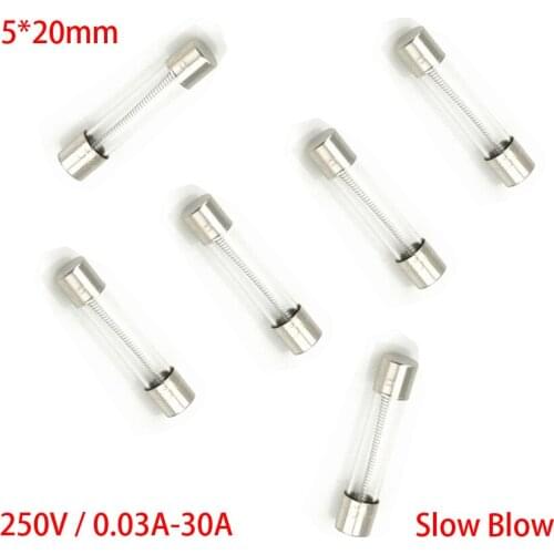 T0.75A T750MA T1A T1000MA T1.25A T1250MA T1.5A T1500MA T2A T2000MA 250V AC 5*20mm 5x20mm Delay Slow Blow Glass Tube Fuse Link