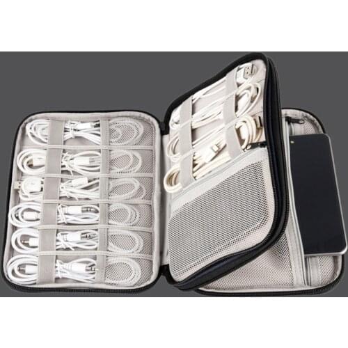 Gray Digital Storage Bag USB Data Cable Organizer Earphone Wire Bag Pen Power Bank Travel Kit Case Pouch Electronics Accessories
